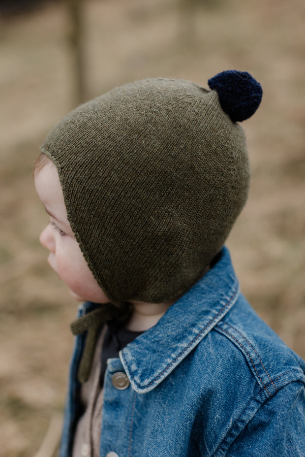 Cashmere Baby Bonnet, Moorland with Blackberry Pom