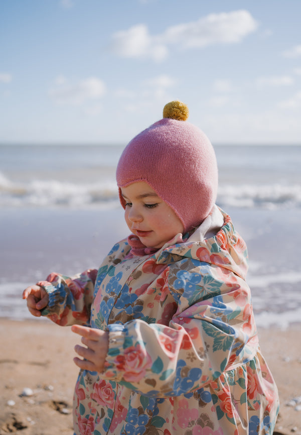 Cashmere Baby Bonnet, Venetian Rose with Gold Dust Pom