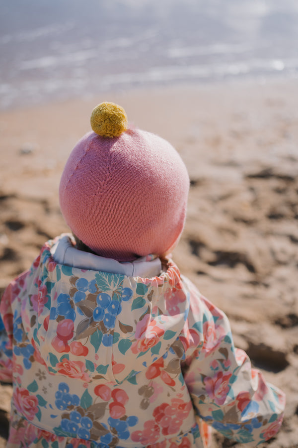 Cashmere Baby Bonnet, Venetian Rose with Gold Dust Pom