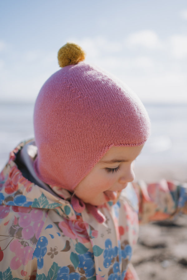 Cashmere Baby Bonnet, Venetian Rose with Gold Dust Pom