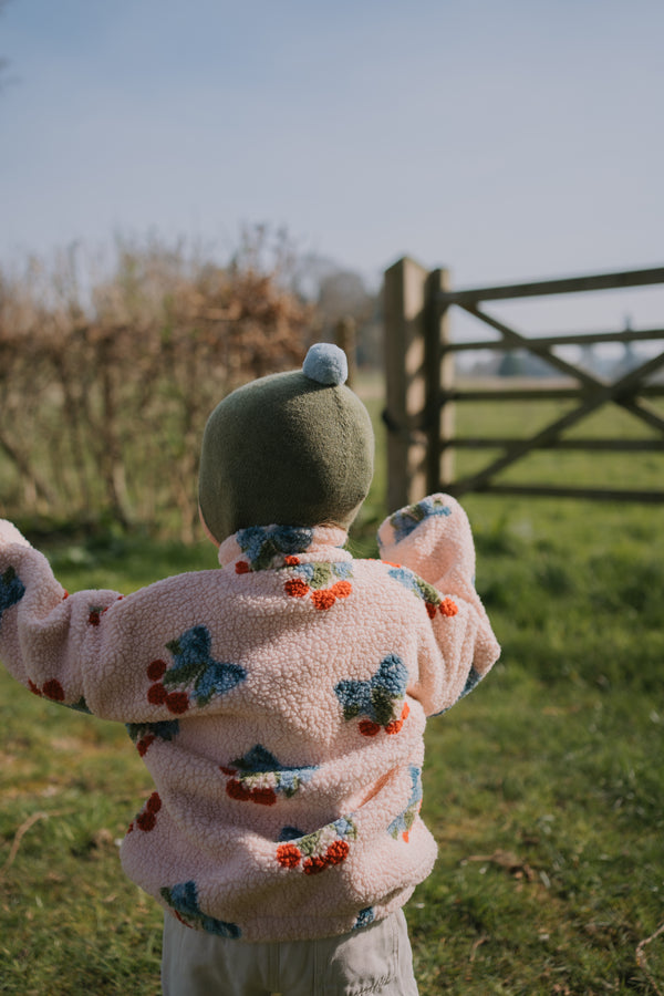 Cashmere Baby Bonnet, Ivy with Blue Mist Pom