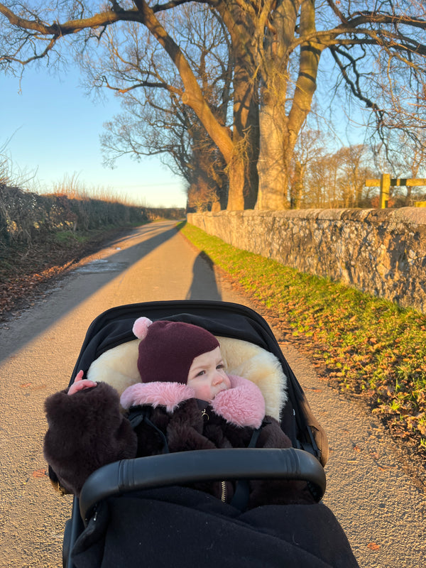 Cashmere Baby Bonnet, Kirsch with Marshmallow Pom