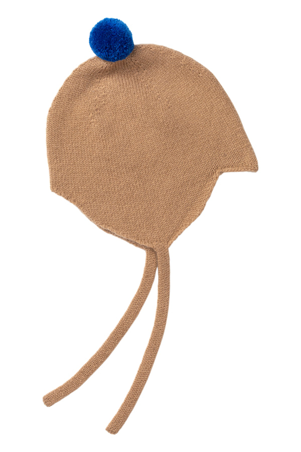 Cashmere Baby Bonnet, Pecan with Titanic Pom