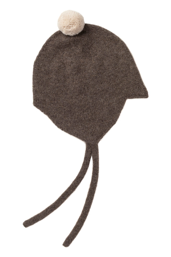 Cashmere Baby Bonnet, Pepperpot with Hessian Pom