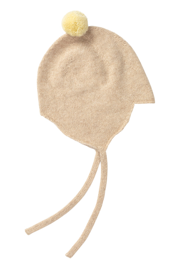 Cashmere Baby Bonnet, Alabaster with Lemon Pom