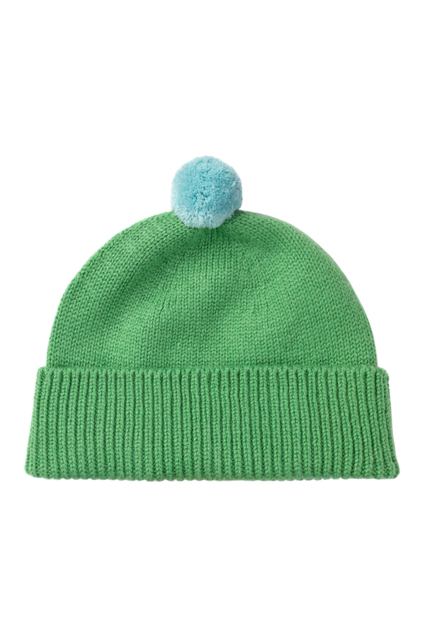 Children's Cashmere Beanie, Fern with Riviera Pom-Pom