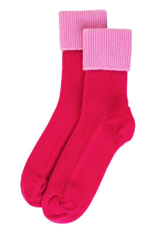 Cashmere Contrast Turnover Bed Socks, Razzle Dazzle + Sweet Pea