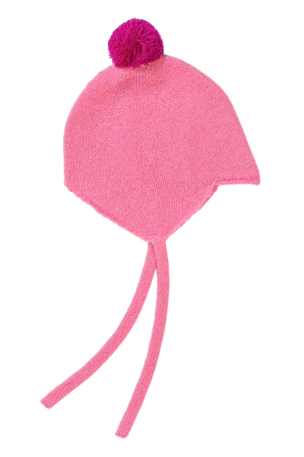 Cashmere Baby Bonnet, Parsons Pink with Mischief Pom