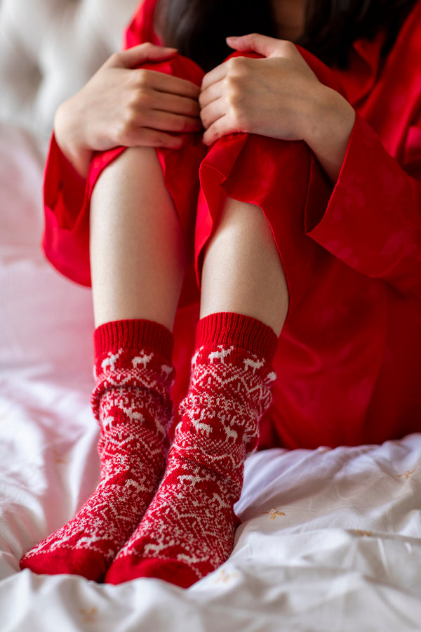 Reindeer Bed Socks, Chianti