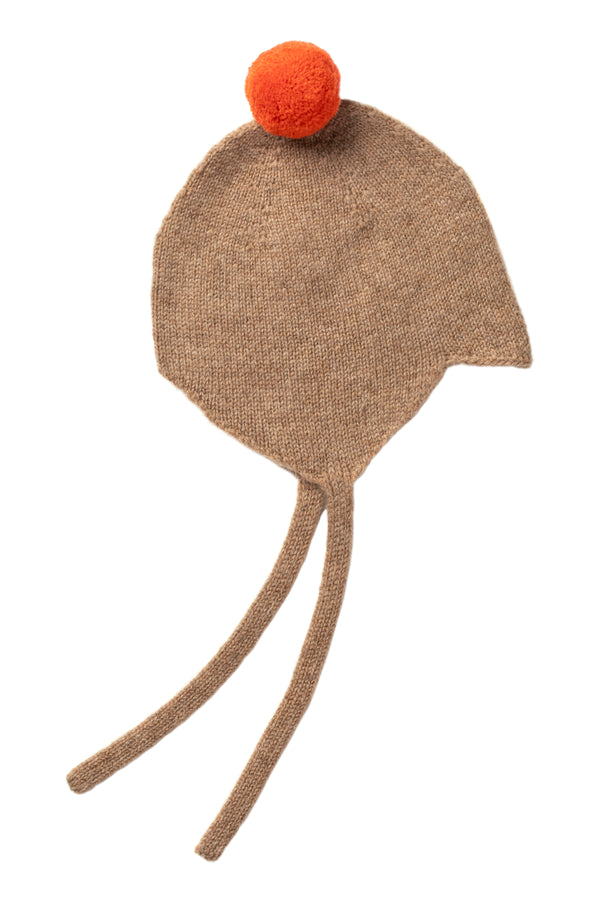 Cashmere Baby Bonnet, Mushroom with Flare Pom
