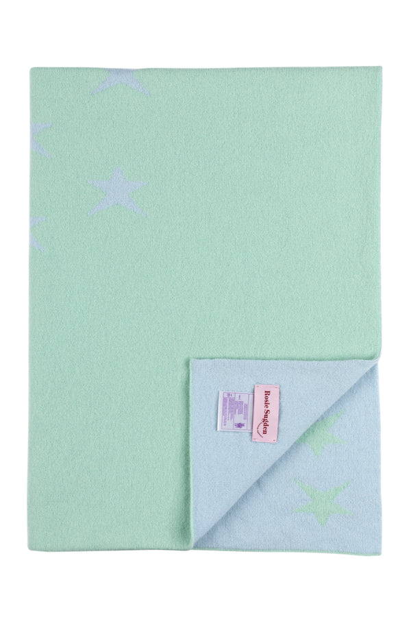 Two-Colour Star Cashmere Baby Blanket, Cool Mint + Spa Blue