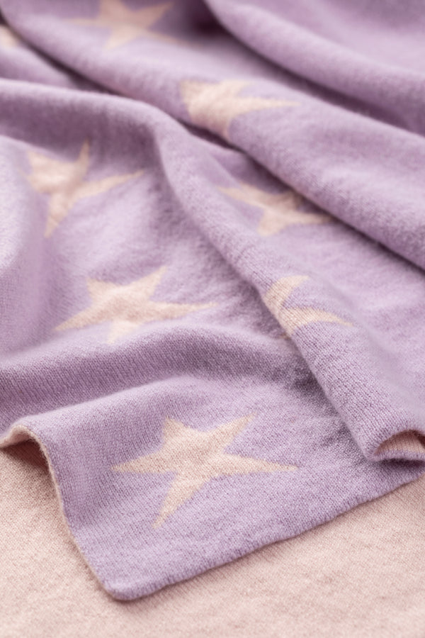 Two-Colour Star Cashmere Baby Blanket, Lupin + Marshmallow