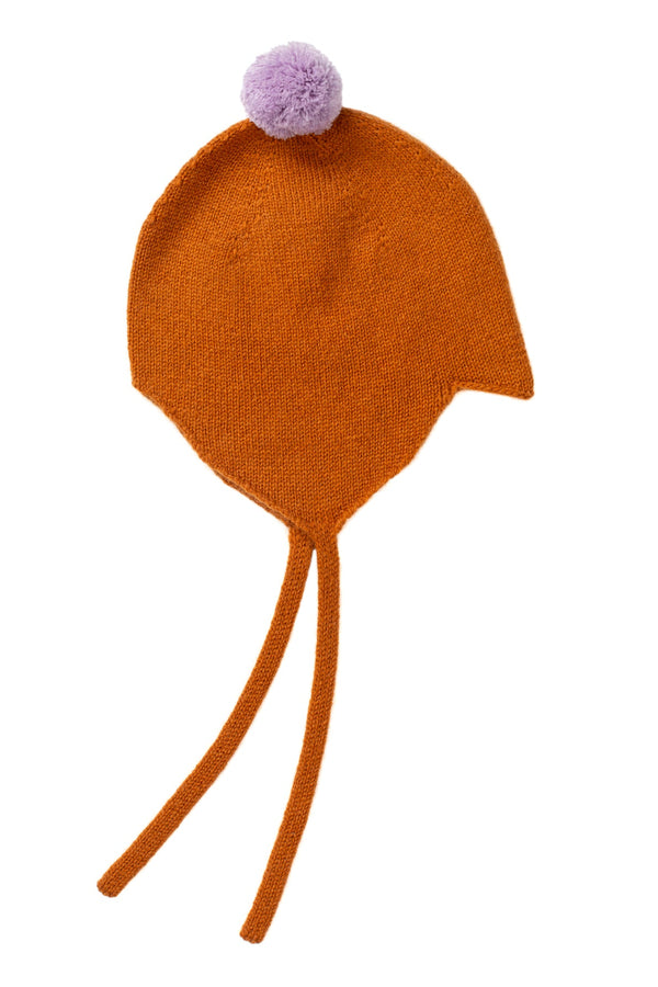 Cashmere Baby Bonnet, Ginger with Lupin Pom