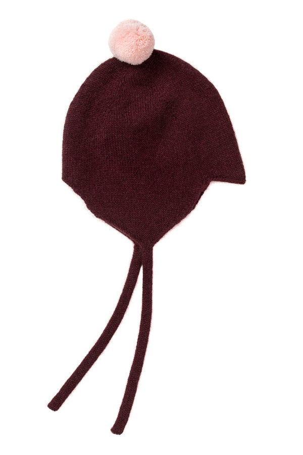 Cashmere Baby Bonnet, Kirsch with Marshmallow Pom