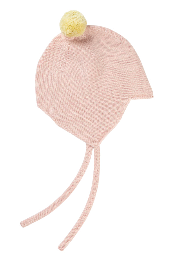 Cashmere Baby Bonnet, Marshmallow with Lemon Pom