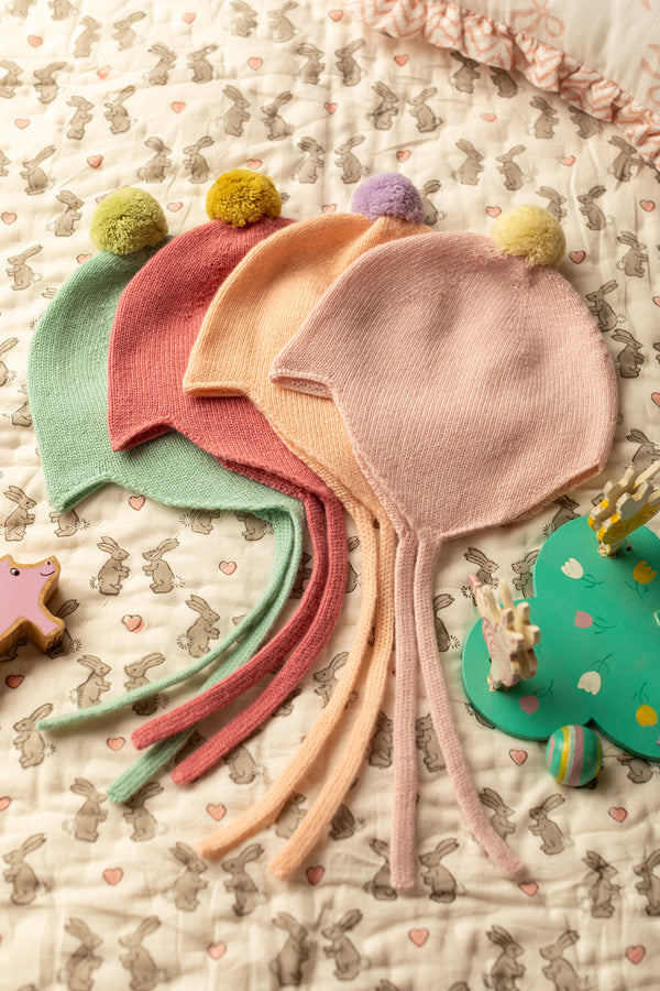 Cashmere Baby Bonnet, Cool Mint with Halkidiki Pom