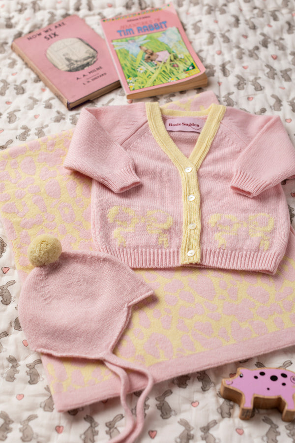 Cashmere Leopard Baby Blanket, Marshmallow + Lemon