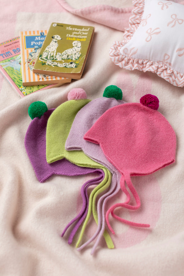 Cashmere Baby Bonnet, Parsons Pink with Mischief Pom