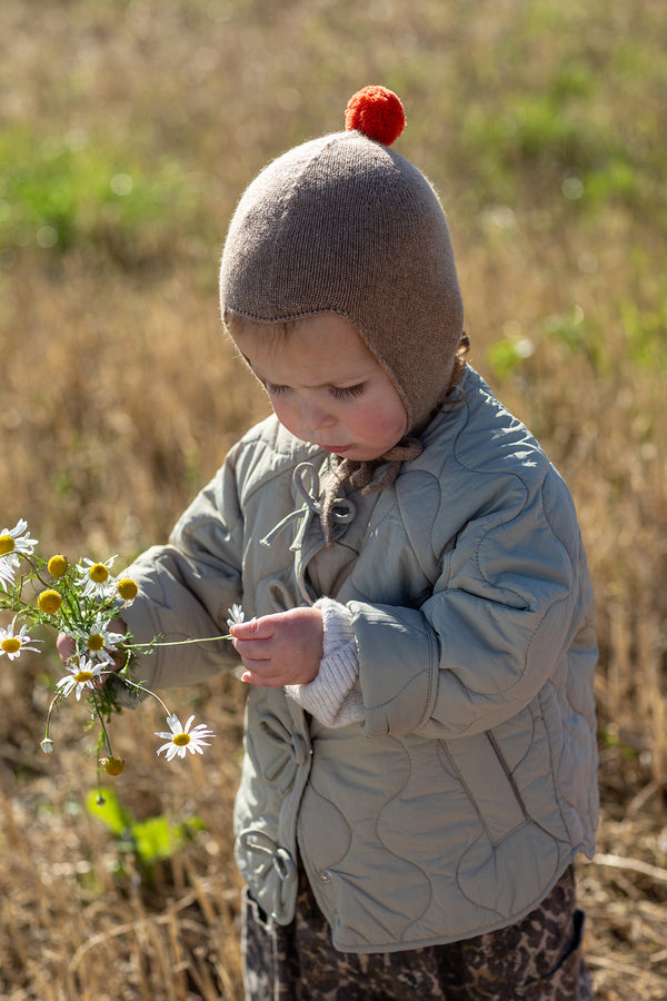 Cashmere Baby Bonnet, Mushroom with Flare Pom