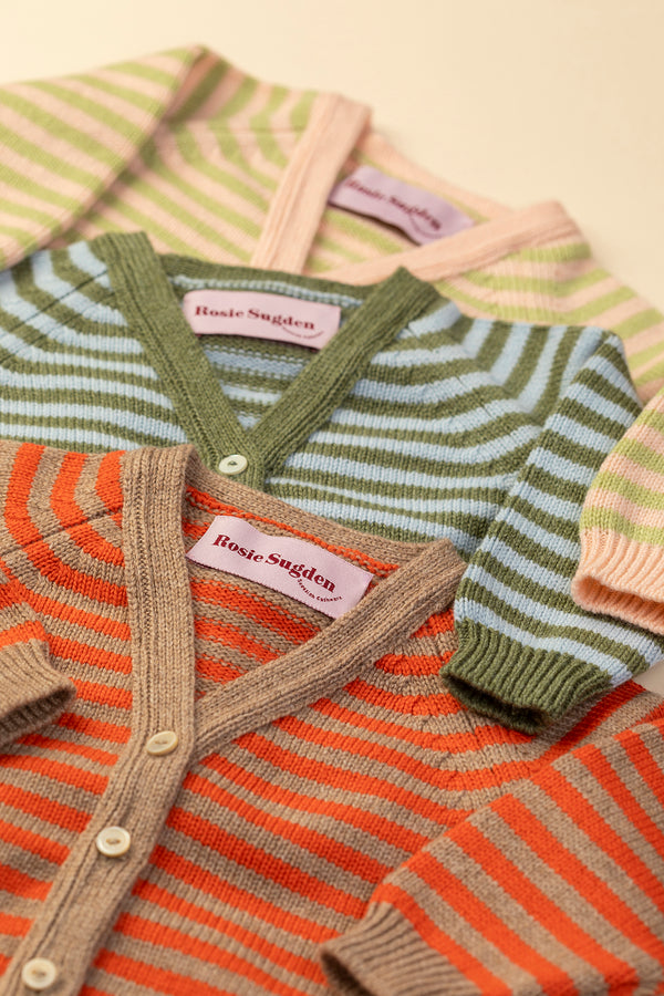 Baby + Children's Stripy Cashmere Cardigan, Ivy + Spa Blue
