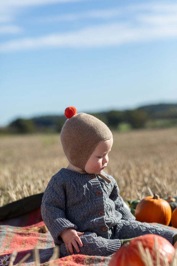 Cashmere Baby Bonnet, Mushroom with Flare Pom
