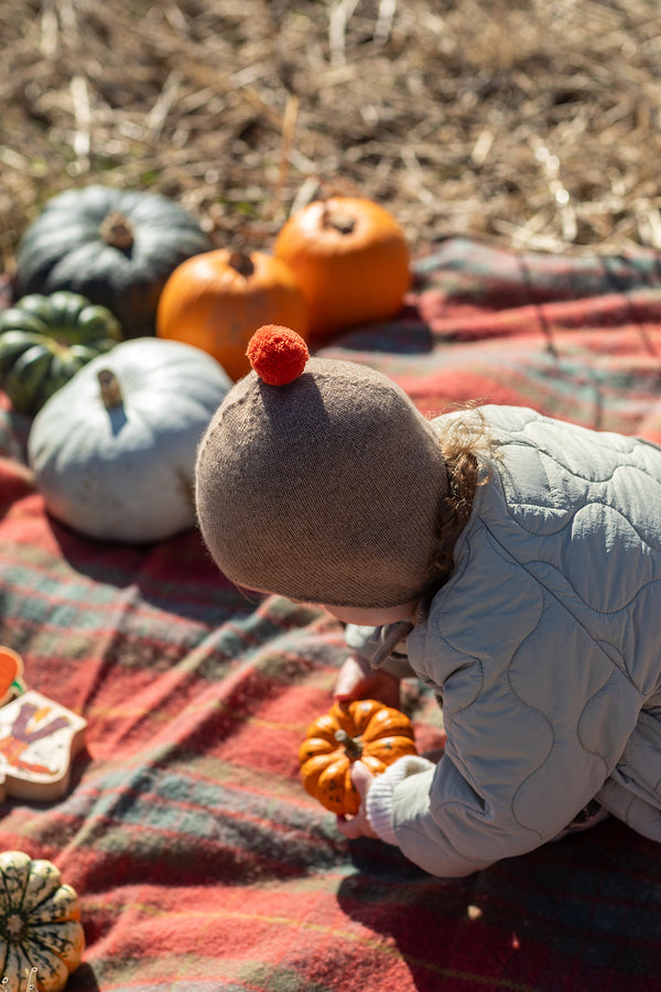 Cashmere Baby Bonnet, Mushroom with Flare Pom