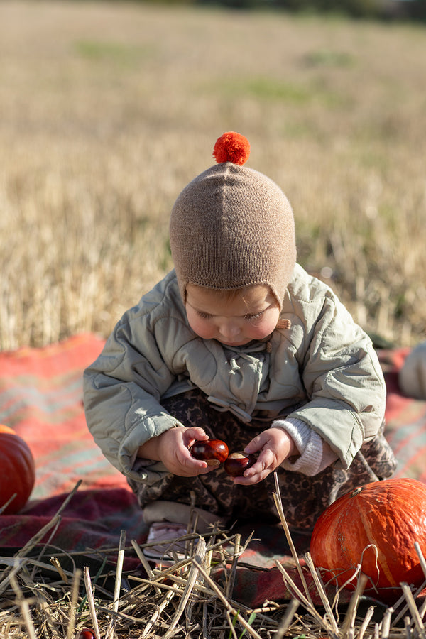 Cashmere Baby Bonnet, Mushroom with Flare Pom