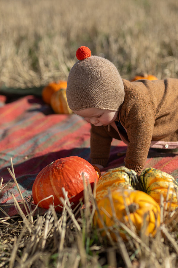 Cashmere Baby Bonnet, Mushroom with Flare Pom