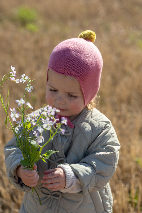 Cashmere Baby Bonnet, Venetian Rose with Gold Dust Pom