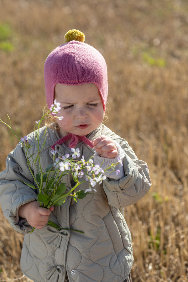 Cashmere Baby Bonnet, Venetian Rose with Gold Dust Pom