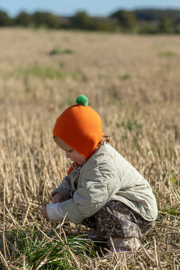 Limited Edition Halloween Cashmere Baby Bonnet, Pumpkin with Fern Pom