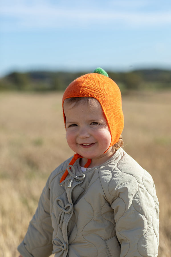 Limited Edition Halloween Cashmere Baby Bonnet, Pumpkin with Fern Pom