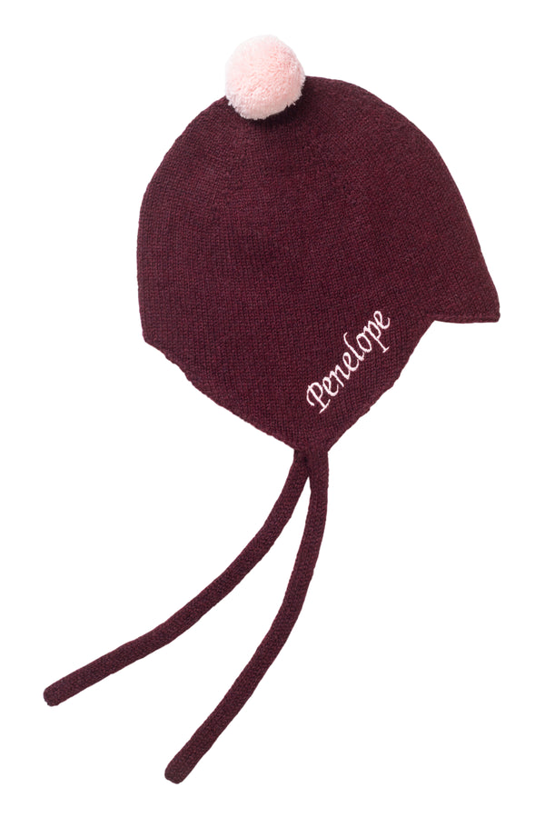 Cashmere Baby Bonnet, Kirsch with Marshmallow Pom