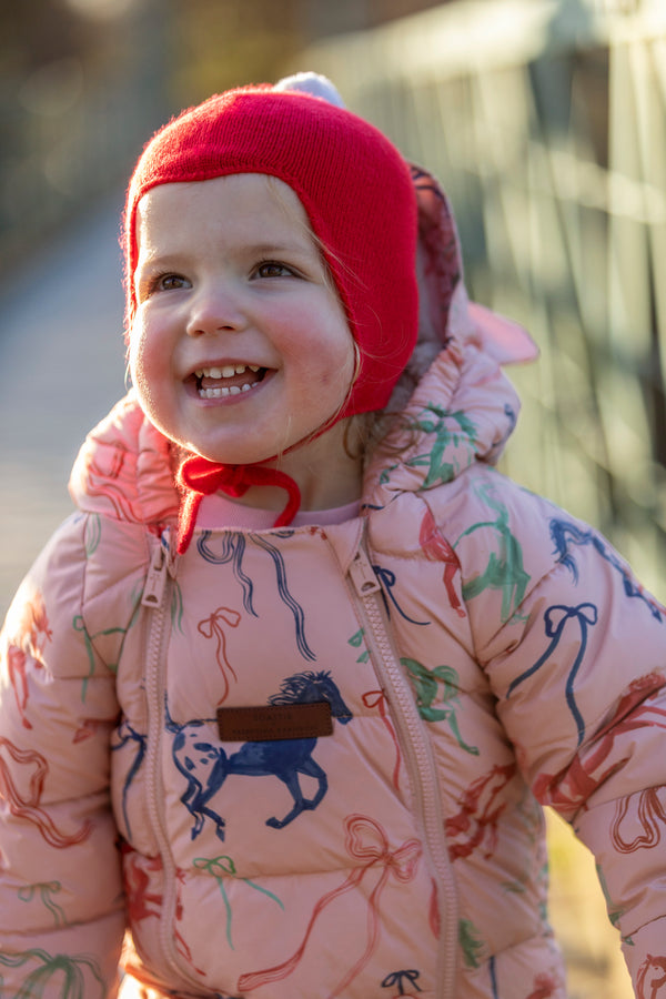 "My First Christmas" Cashmere Baby Bonnet, Festive Red with White Pom