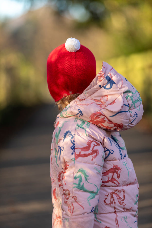 "My First Christmas" Cashmere Baby Bonnet, Festive Red with White Pom
