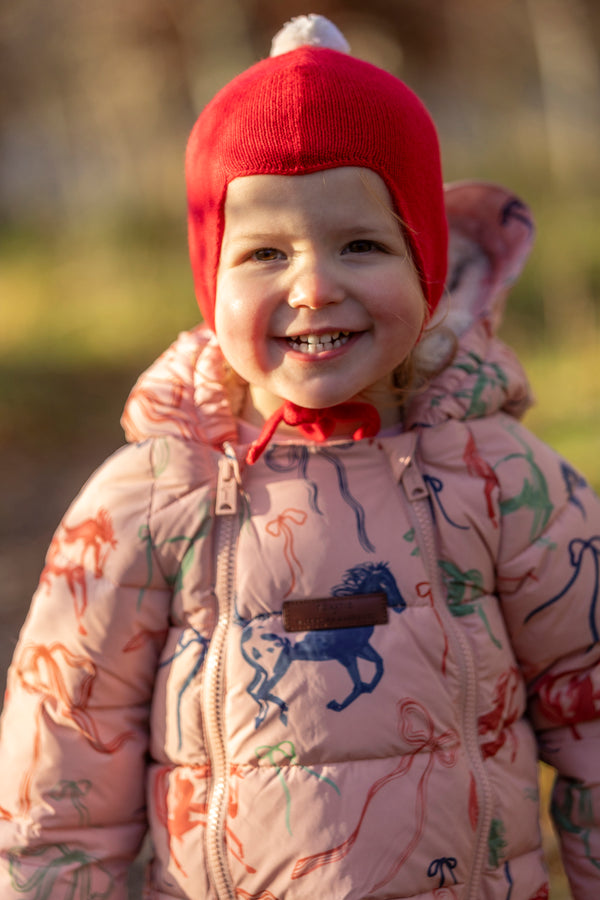 "My First Christmas" Cashmere Baby Bonnet, Festive Red with White Pom