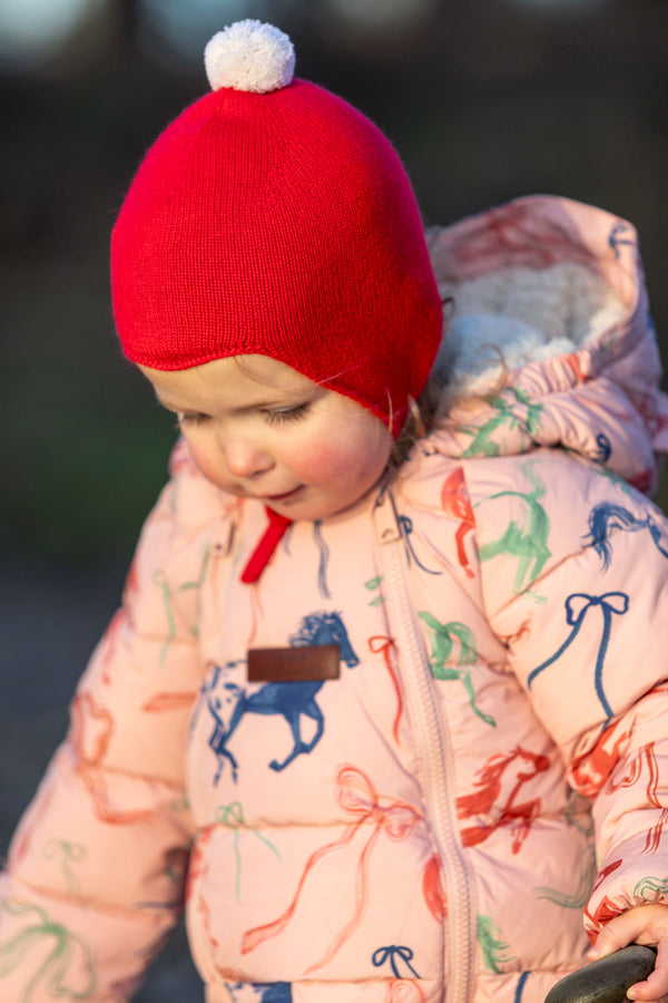 "My First Christmas" Cashmere Baby Bonnet, Festive Red with White Pom