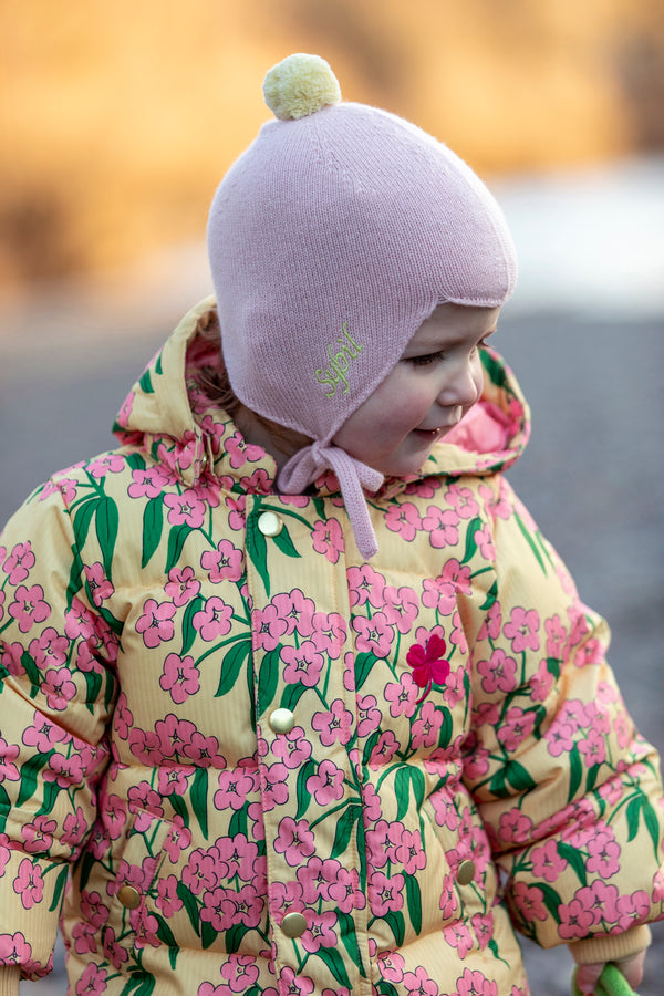 Cashmere Baby Bonnet, Marshmallow with Lemon Pom