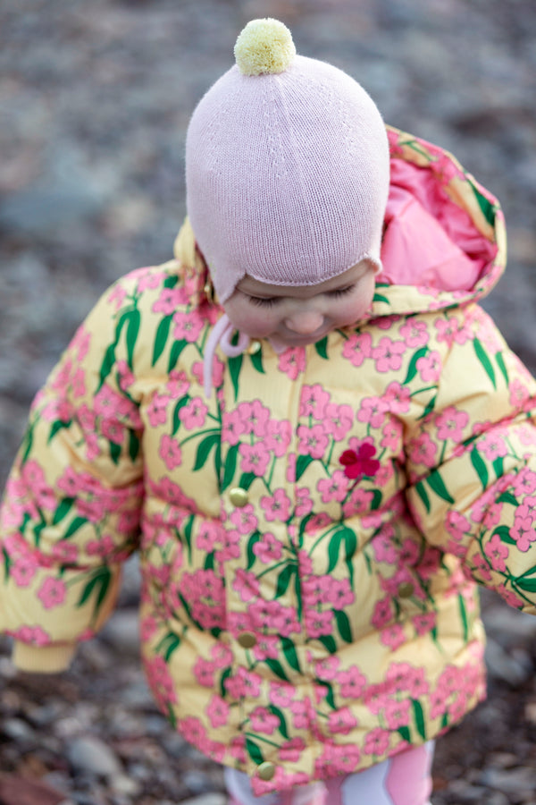 Cashmere Baby Bonnet, Marshmallow with Lemon Pom