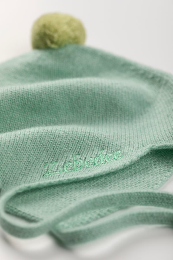 Cashmere Baby Bonnet, Cool Mint with Halkidiki Pom