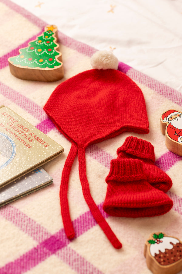 "My First Christmas" Cashmere Baby Bootees, Bright Festive Red
