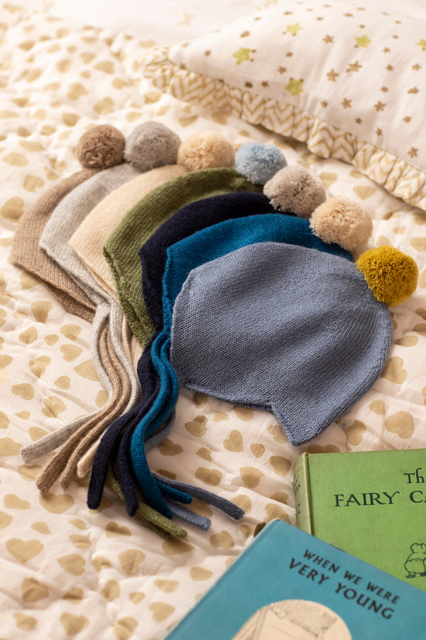 Cashmere Baby Bonnet, Calder with Ivory Pom