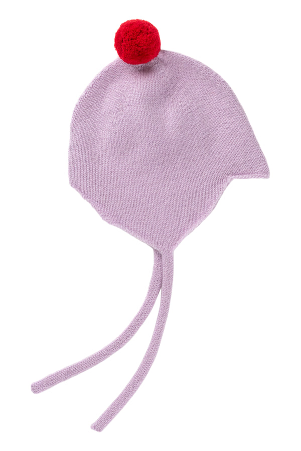 Cashmere Baby Bonnet, Lupin with Chianti Pom