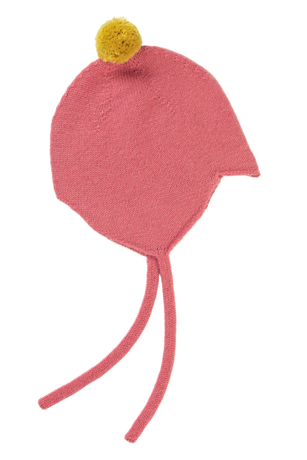 Cashmere Baby Bonnet, Venetian Rose with Gold Dust Pom
