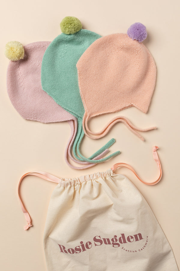 Cashmere Baby Bonnet, Cool Mint with Halkidiki Pom