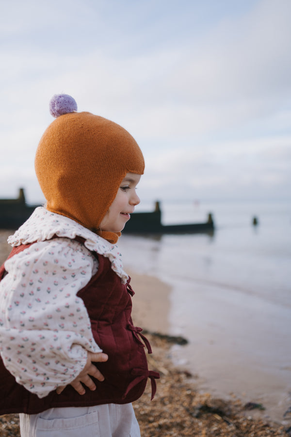 Cashmere Baby Bonnet, Ginger with Lupin Pom
