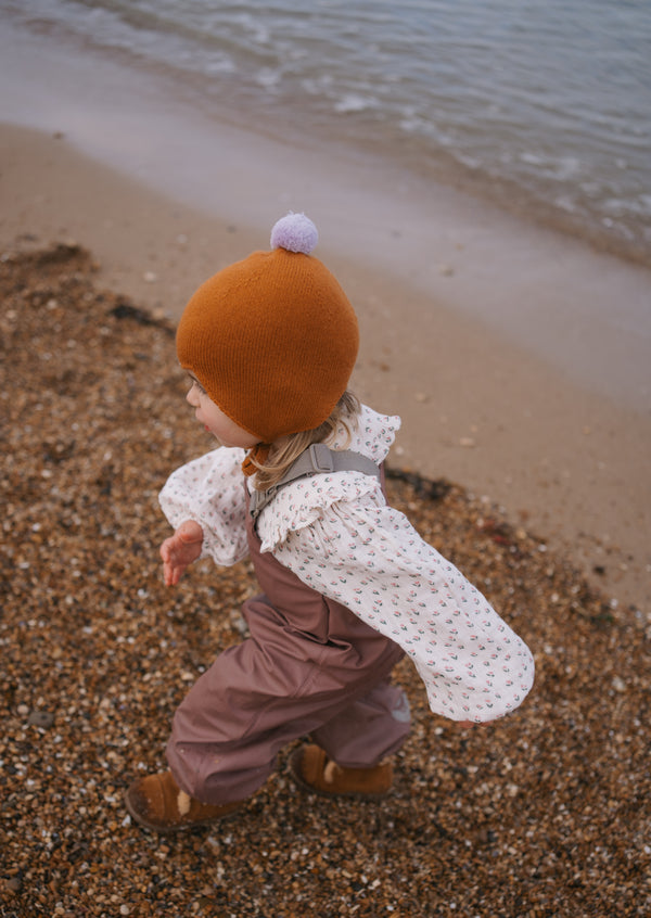 Cashmere Baby Bonnet, Ginger with Lupin Pom