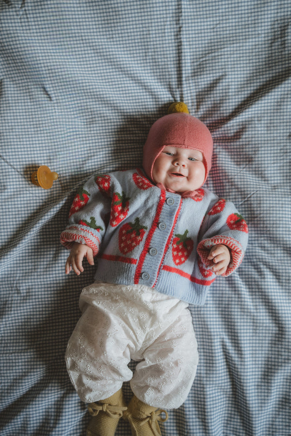 Cashmere Baby Bonnet, Venetian Rose with Gold Dust Pom